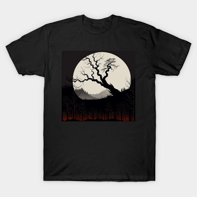 Spooky Tree in Front of a Full Moon T-Shirt by CursedContent